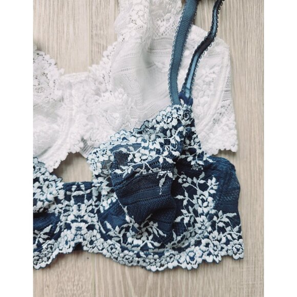 Wacoal Embrace Lace Lot Of 2 Blue White Unlined Underwire Floral Bra 34D - Picture 2 of 12
